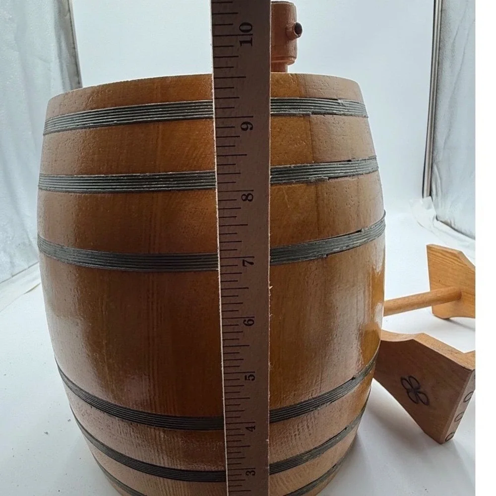 Wooden‎ Barrel Beverage Dispenser w/ Stand Hand Painted Folk Art Rustic Vintage